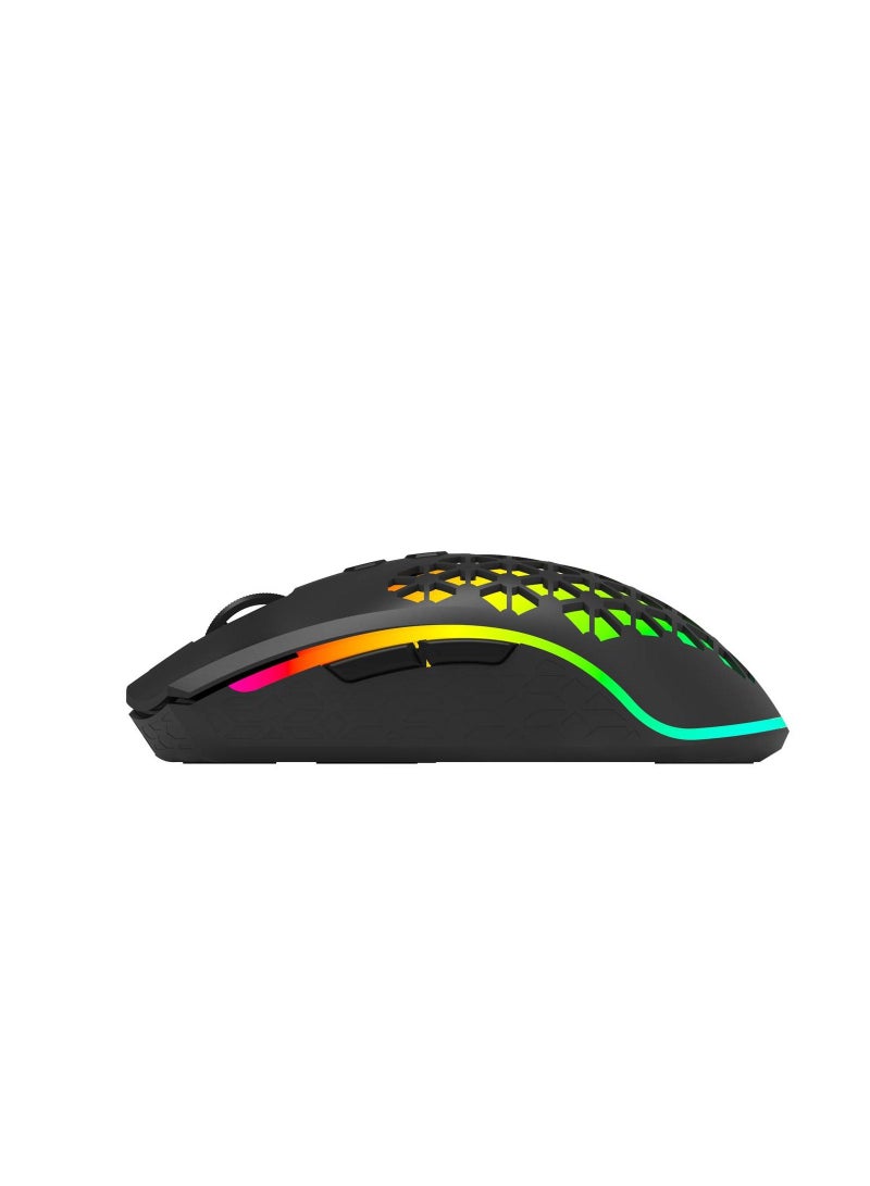 porodo 9D Wireless Gaming Mouse with Built In Rechargeable Battery, 10000 DPI, Lightweight Gaming Mouse with Ergonomic Design & Adjustable 9 Buttons, 1.5m Braided Type-C Cable Included, RGB Lighting, Bluetooth Gaming Mouse for PC & Laptop - Black - Image 2