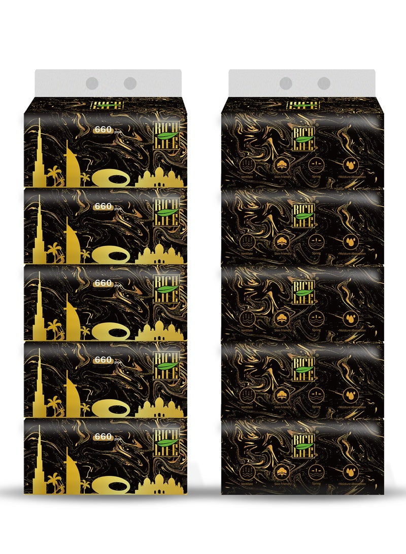 Rich Life Thick 3-Ply Cloth Napkins Fragrance-Free & Dye-Free Tissues, 660 Sheets Family Pack Facial Tissues, 200x180 mm Water-Resistant, Gentle on Skin, Lint-Free, Soft and High Absorbency, paper towels 3300 sheets Ideal for Home/Office/Travel(5 Packs) - Image 1