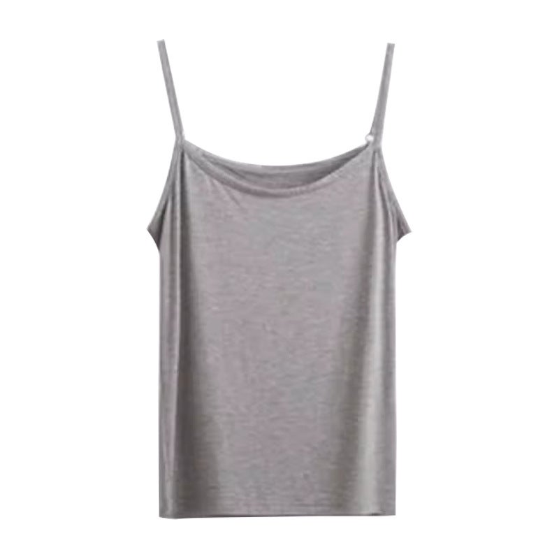 H587 Women's Slim-Fit Camisole with Built-in Padded Bra, Solid Color, Summer - Image 4