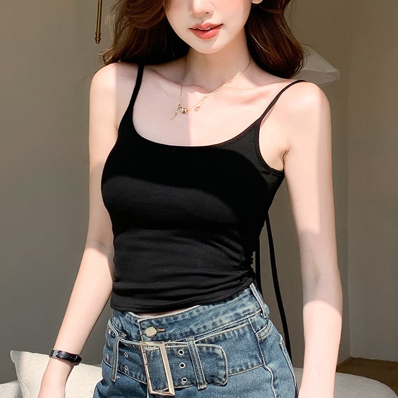 H587 Women's Slim-Fit Camisole with Built-in Padded Bra, Solid Color, Summer - Image 2