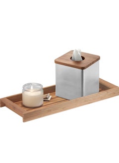 Formbu Wood Tabletop Storage Tray Wooden Organizer For Tissues Candles Soap Hand Towels Toilet Paper 6.1 Inch X 16 Inch X 1.2 Inch Natural Bamboo
