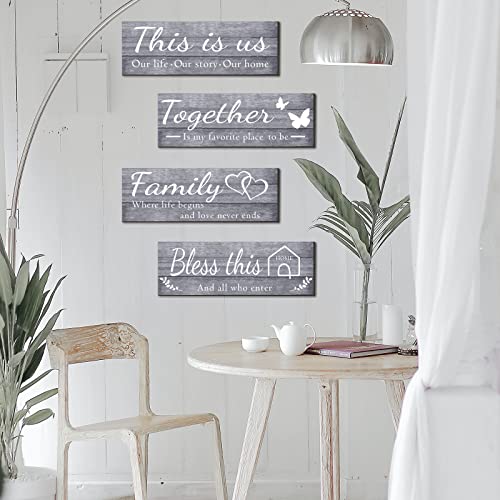 Joyhawk 4 Pieces Wall Decor Signs, THIS IS US, TOGETHER, BLESS THIS HOME, FAMILY Rustic Wooden Farmhouse Wall Art Décor For Living Room Bedroom Kitchen, , 4.7 x 13.8 Inch(Grey) - Image 5