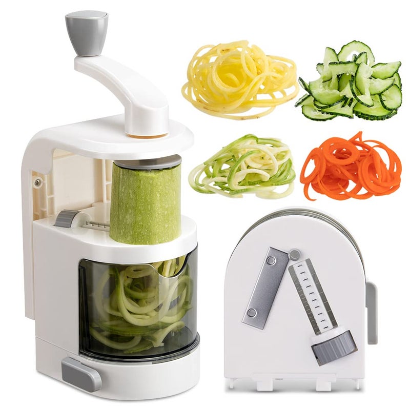 Badelite Vegetable Spiralizer 4IN1 Rotating Blade Veggie Spiralizer Zucchini Noodle Maker with Strong Suction Cup Spiral Vegetable Cutter Slicer White