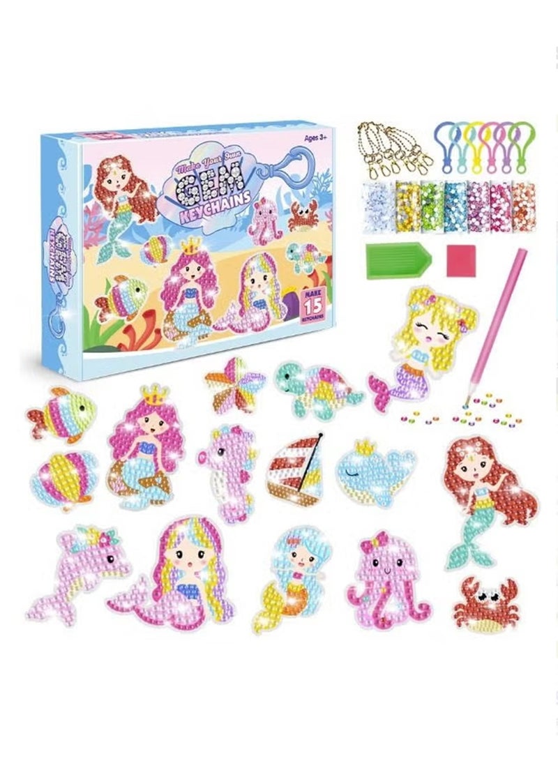 Diamond Painting Kit For Kids with Keychains, Crafts for Girls Ages 6-12, Diamond Art for Kids, Diamond Dot Gem Art Kits for Kids, Kids Arts and Crafts for Kid Ages 6-12, Mermaid Painting Kit  - Image 1