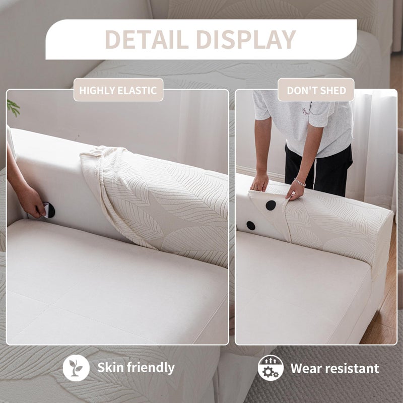QIANMEW Couch Covers for Sectional Sofa  Washable Stretch Soft Sofa Cushion Covers L Shape Sofa Slipcovers Anti Slip Furniture Decor Protector for Cats and Dogs (Armrest Sofa Cover Ivory)