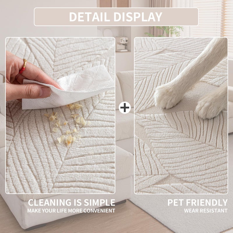 QIANMEW Couch Covers for Sectional Sofa  Washable Stretch Soft Sofa Cushion Covers L Shape Sofa Slipcovers Anti Slip Furniture Decor Protector for Cats and Dogs (Armrest Sofa Cover Ivory)
