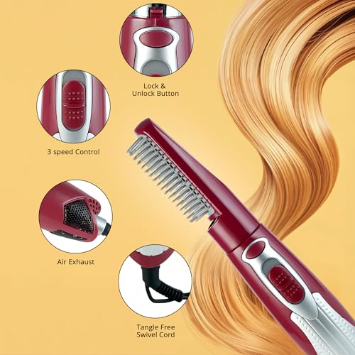 IBELL Hair Straightening Brush for Women | 3-in-1 Hot Air Brush for Styling, Drying & Straightening | Ceramic Bristles, 3 Speed Settings, Smooth Salon Finish | Ideal for Everyday Hair Care, 1-Year Warranty - Image 5