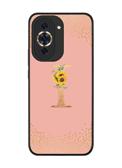 Rugged Black edge case for Huawei nova 10 Pro Slim fit Soft Case Flexible Rubber Edges Anti Drop TPU Gel Thin Cover - Custom Monogram Initial Letter Floral Pattern Alphabet - I (Rose Pink )