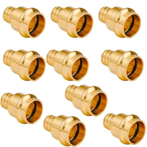 WHK 10 Pack Propress Fittings 3/4 Inch 3/4" Press Propress x 3/4" PEX Adapter Crimp Fittings Brass Coupling Connect from Cooper to Pex B Pipe（Lead-Free,copper to pex adapter 3/4) - Image 1