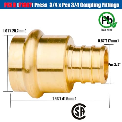 WHK 10 Pack Propress Fittings 3/4 Inch 3/4" Press Propress x 3/4" PEX Adapter Crimp Fittings Brass Coupling Connect from Cooper to Pex B Pipe（Lead-Free,copper to pex adapter 3/4) - Image 2