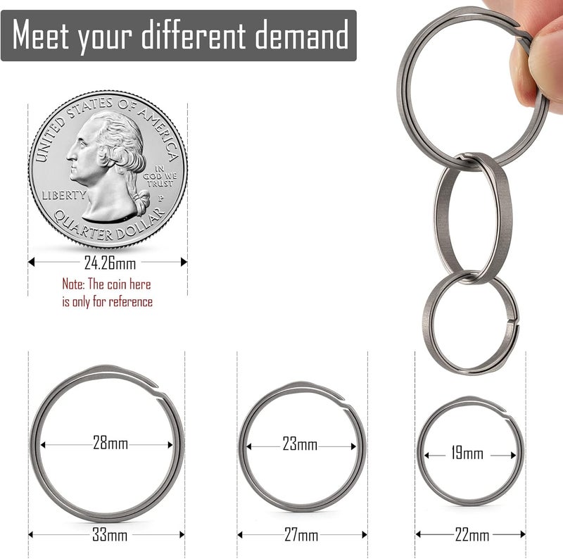 KeyUnity KA21 Key Ring Titanium Split Ring 22/27/33 mm Round Flat Side Slider Keyring for Men and Women (1L + 4M) - Image 5