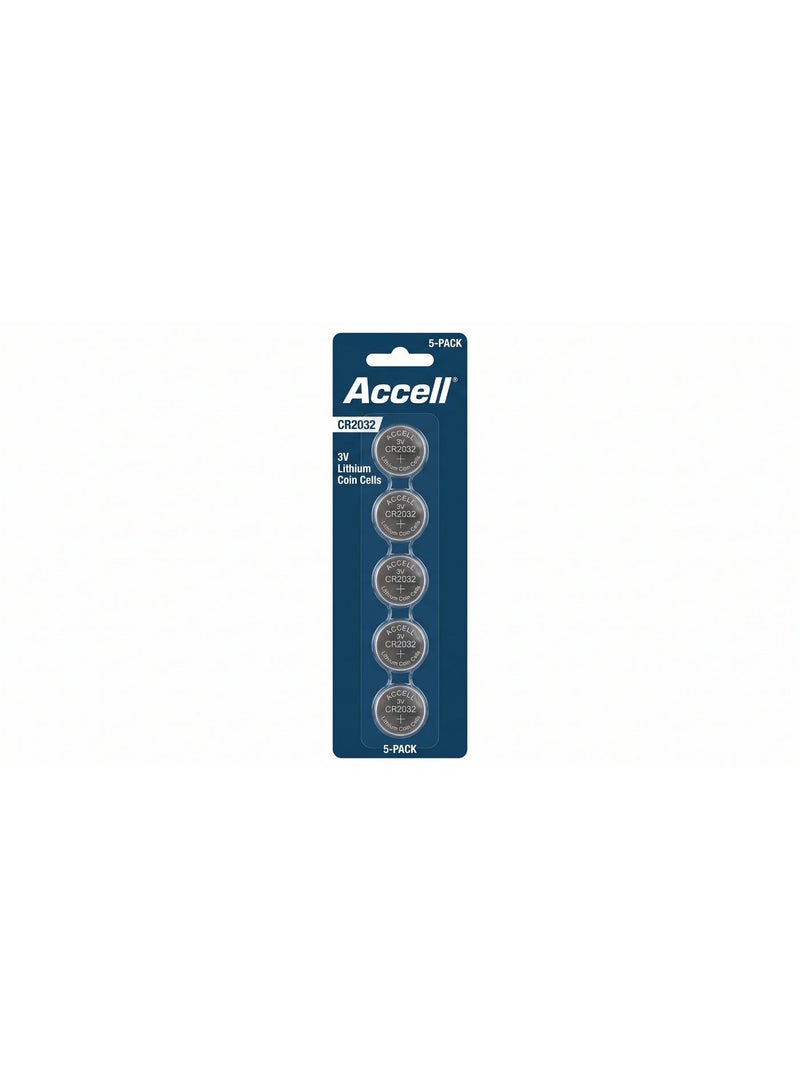 Accell CR2032 3V Lithium Coin Cell Battery (Pack of 5) — Long-Lasting, Leak-Resistant Button Cells for AirTag, Key Fob & Watches - Image 1