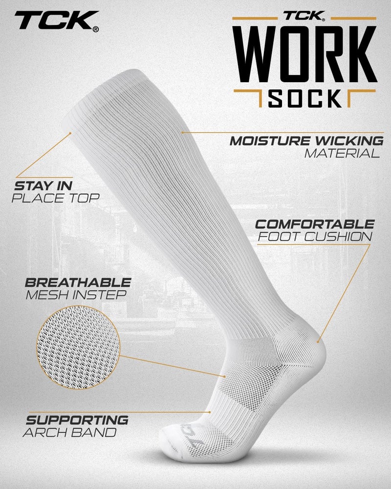 TCK Over the Calf Work Socks 6 Pair Moisture Wicking for Men and Women (White, X-Large) - Image 4