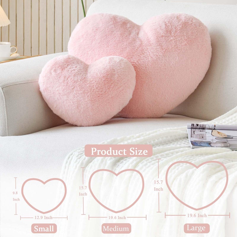 XVTRU Pink Heart Pillows  Cute Heart Decorative Pillow  Heart Shaped Throw Pillows for Bed  Faux Rabbit Fur Plush Hoom Decor Pillow Cushion for Chair Sofa Living Room (Medium-15.7""x11.8"") - Image 2