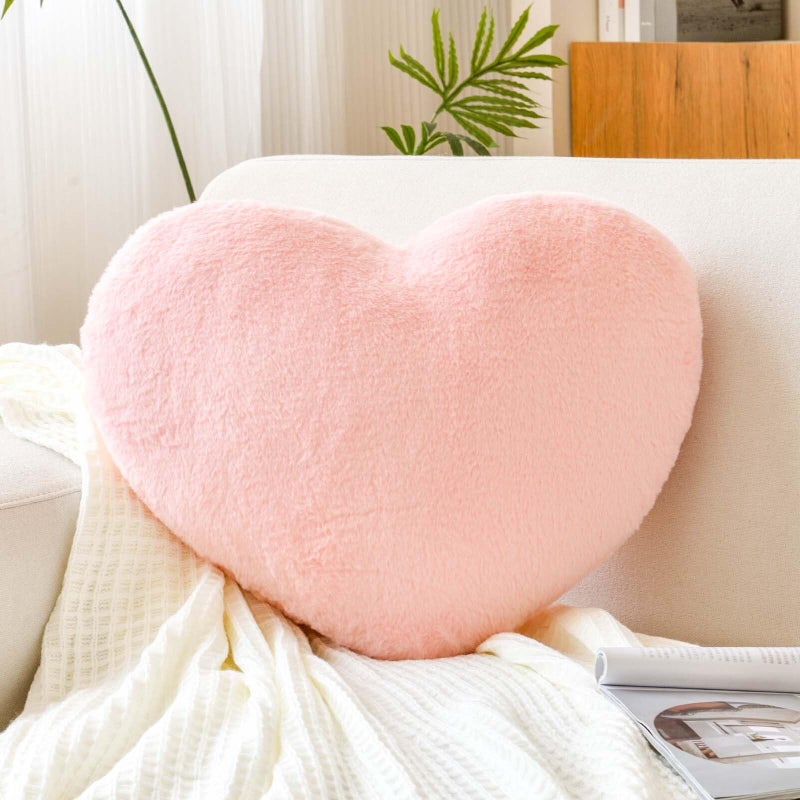 XVTRU Pink Heart Pillows  Cute Heart Decorative Pillow  Heart Shaped Throw Pillows for Bed  Faux Rabbit Fur Plush Hoom Decor Pillow Cushion for Chair Sofa Living Room (Medium-15.7""x11.8"") - Image 1