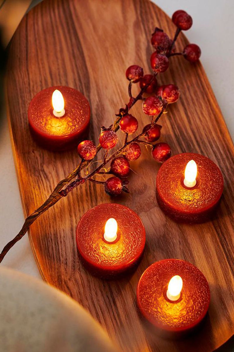 Tchibo 4 Pieces Wax Led Tea Lights, Red  - Image 1