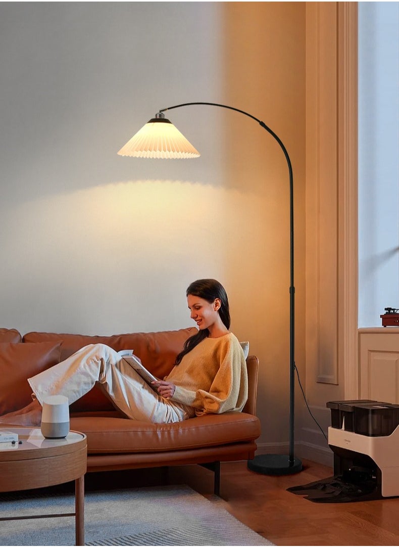 DIDA Nordic Tricolor Dimmable LED Arc Floor Lamp Minimalist 180° Multi-angle Adjustable Standing Lamp With Pleated Lampshade Marble Base For Bedroom Living Room Study Floor Lighting With Bulb  - Image 1