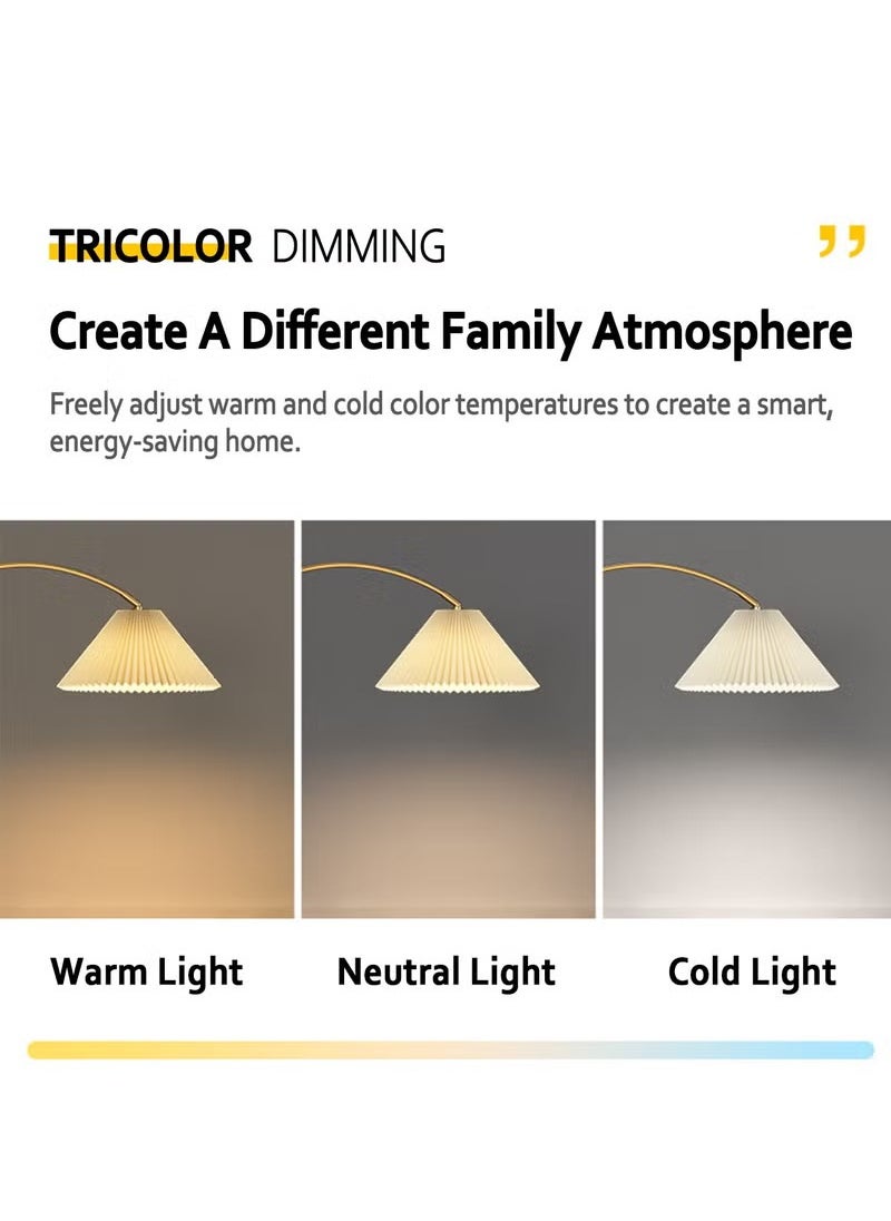 مصباح أرضي LED ثلاثي الألوان قابل للتعتيم بزاوية 180° قابل للتعديل بزاوية متعددة مع ظلة مطوية وقاعدة رخامية لغرفة النوم وغرفة المعيشة والدراسة إضاءة أرضية مع مصباح