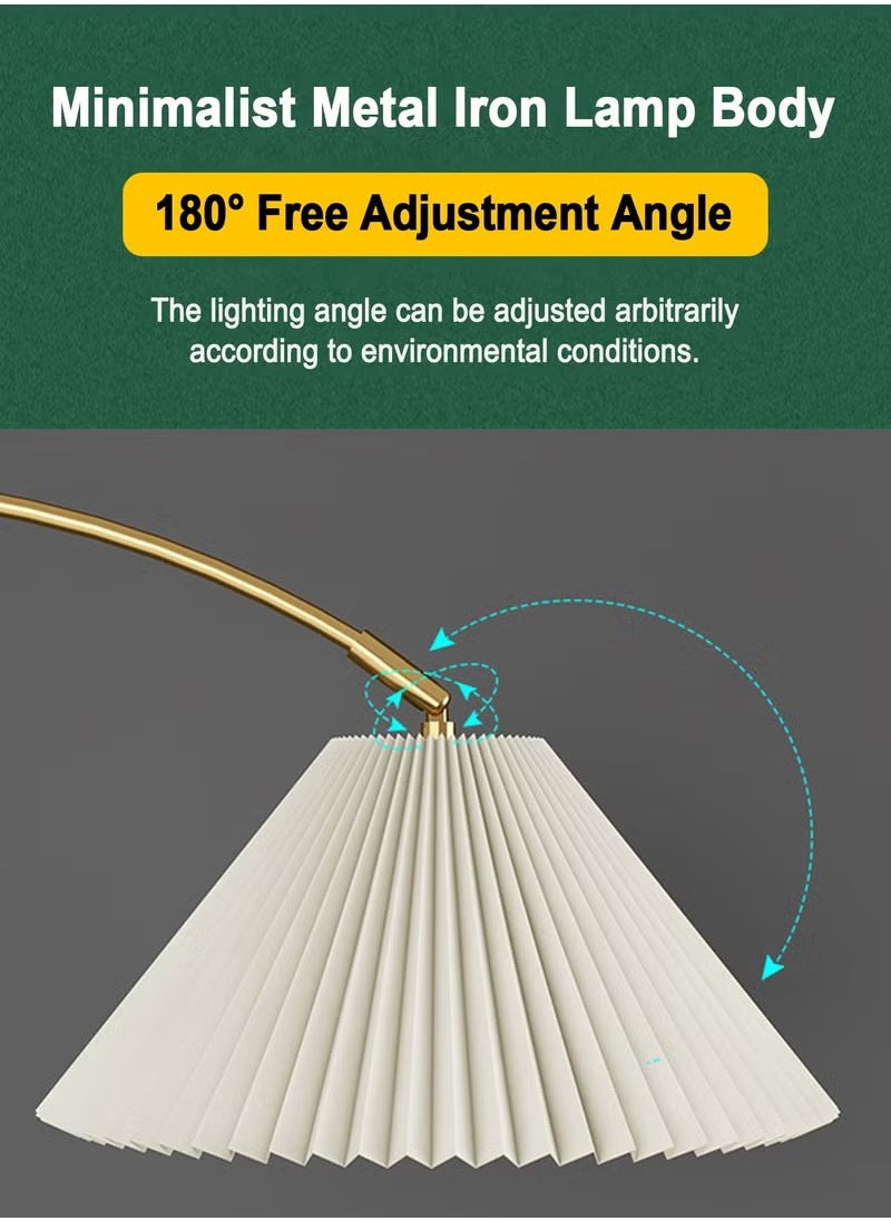 مصباح أرضي LED ثلاثي الألوان قابل للتعتيم بزاوية 180° قابل للتعديل بزاوية متعددة مع ظلة مطوية وقاعدة رخامية لغرفة النوم وغرفة المعيشة والدراسة إضاءة أرضية مع مصباح