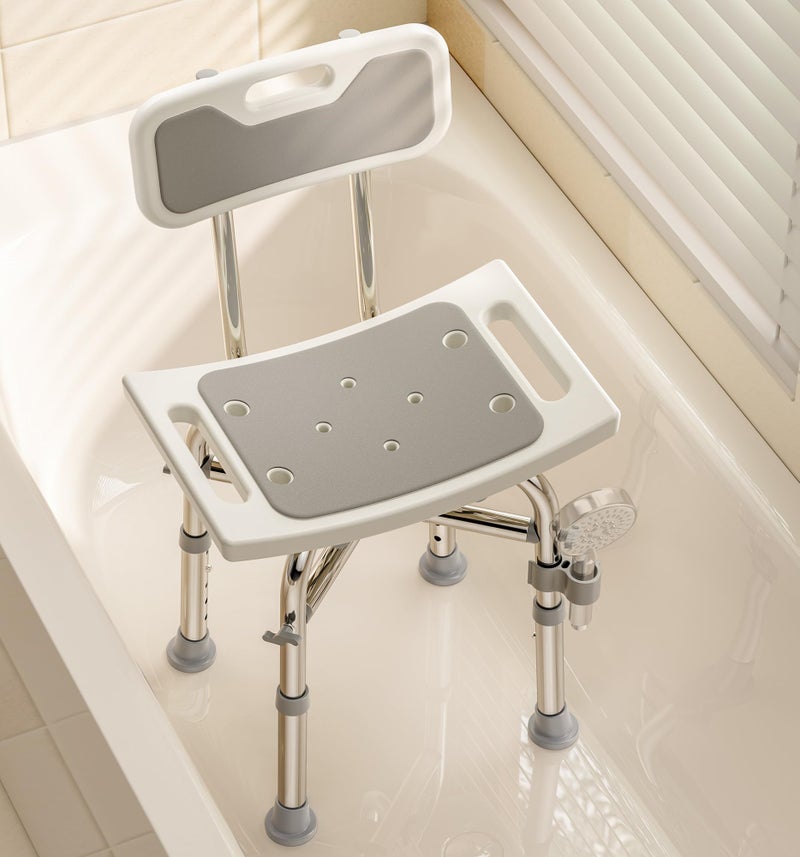 Bluelog Shower Chair with Back for Elderly and Disabled, Shower Seat Bench Stool, Adjustable Height, 350 lbs Capacity, Rectangular - Image 1
