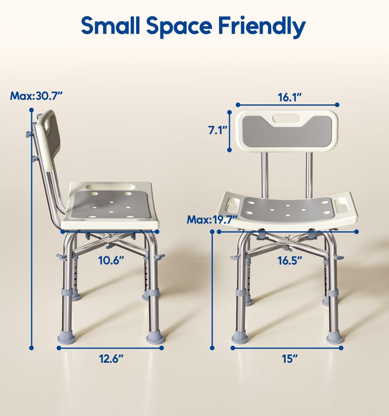 Bluelog Shower Chair with Back for Elderly and Disabled, Shower Seat Bench Stool, Adjustable Height, 350 lbs Capacity, Rectangular - Image 4