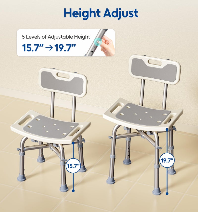 Bluelog Shower Chair with Back for Elderly and Disabled, Shower Seat Bench Stool, Adjustable Height, 350 lbs Capacity, Rectangular - Image 5