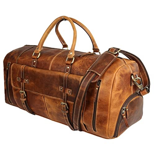 KomalC Leather Duffel Bags for Men and Women Full Grain Leather Travel Overnight Weekend Leather Bags Sports Gym Duffel for Men (Distressed Tan, 28 Inch) - Image 3