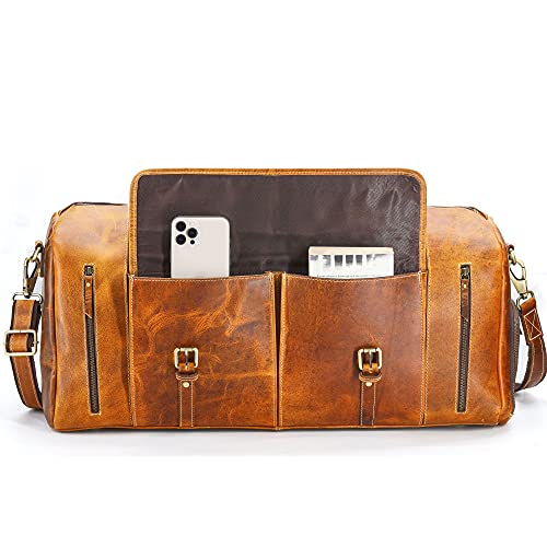 KomalC Leather Duffel Bags for Men and Women Full Grain Leather Travel Overnight Weekend Leather Bags Sports Gym Duffel for Men (Distressed Tan, 28 Inch) - Image 4