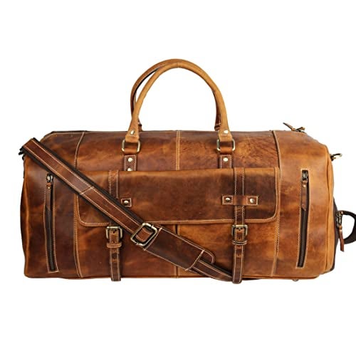 KomalC Leather Duffel Bags for Men and Women Full Grain Leather Travel Overnight Weekend Leather Bags Sports Gym Duffel for Men (Distressed Tan, 28 Inch) - Image 2