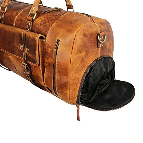 KomalC Leather Duffel Bags for Men and Women Full Grain Leather Travel Overnight Weekend Leather Bags Sports Gym Duffel for Men (Distressed Tan, 28 Inch) - Image 5