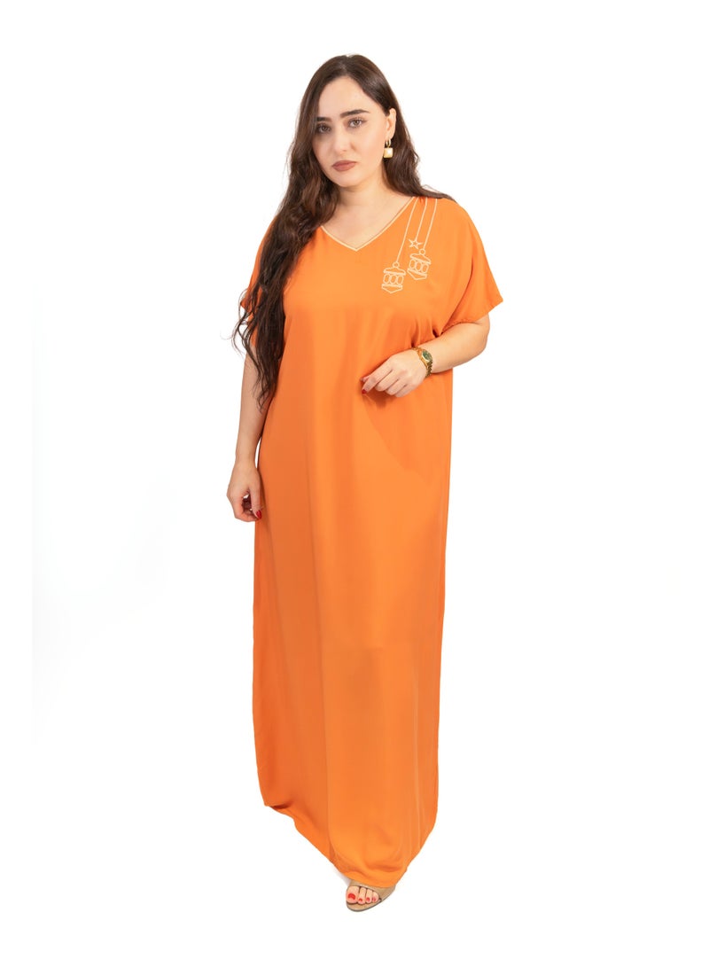 Linelle Orange Jalabiya with White Embroidered Shoulder - Image 1