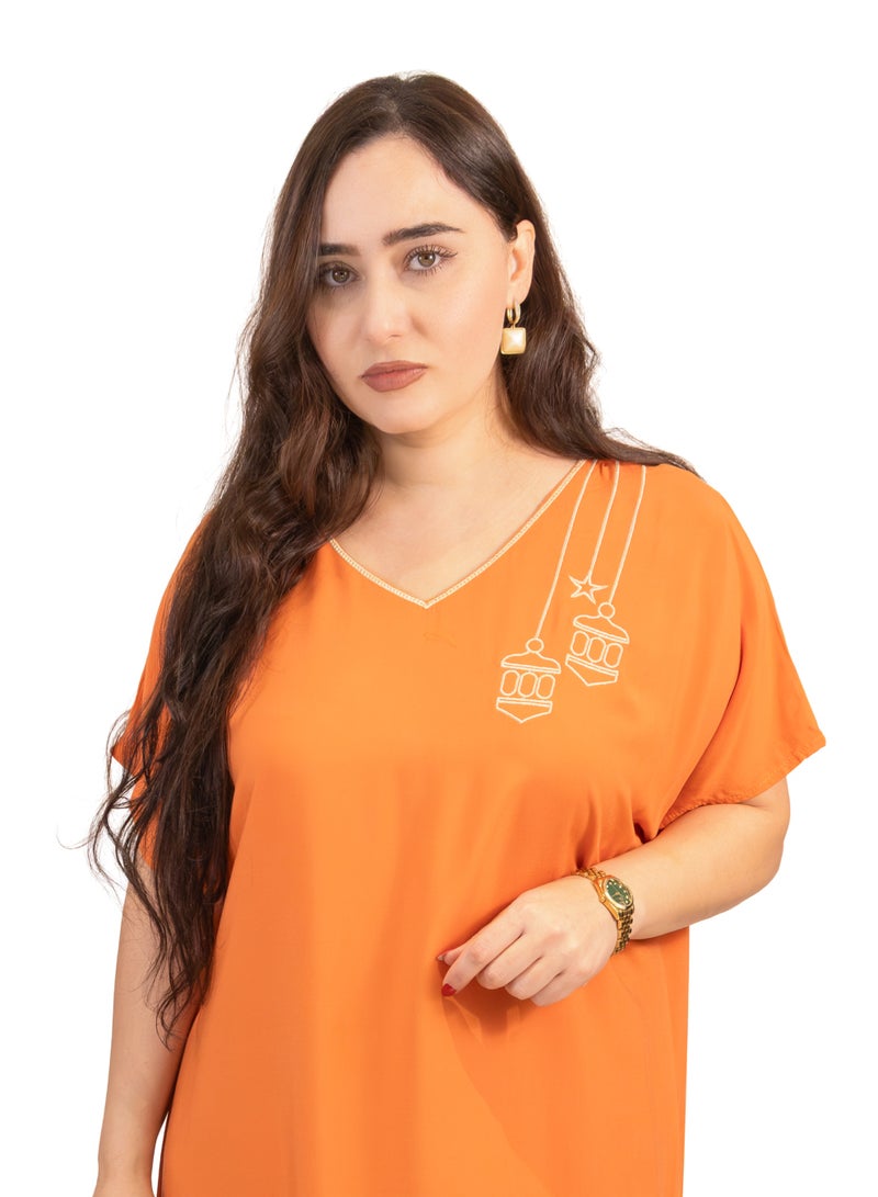 Linelle Orange Jalabiya with White Embroidered Shoulder - Image 3