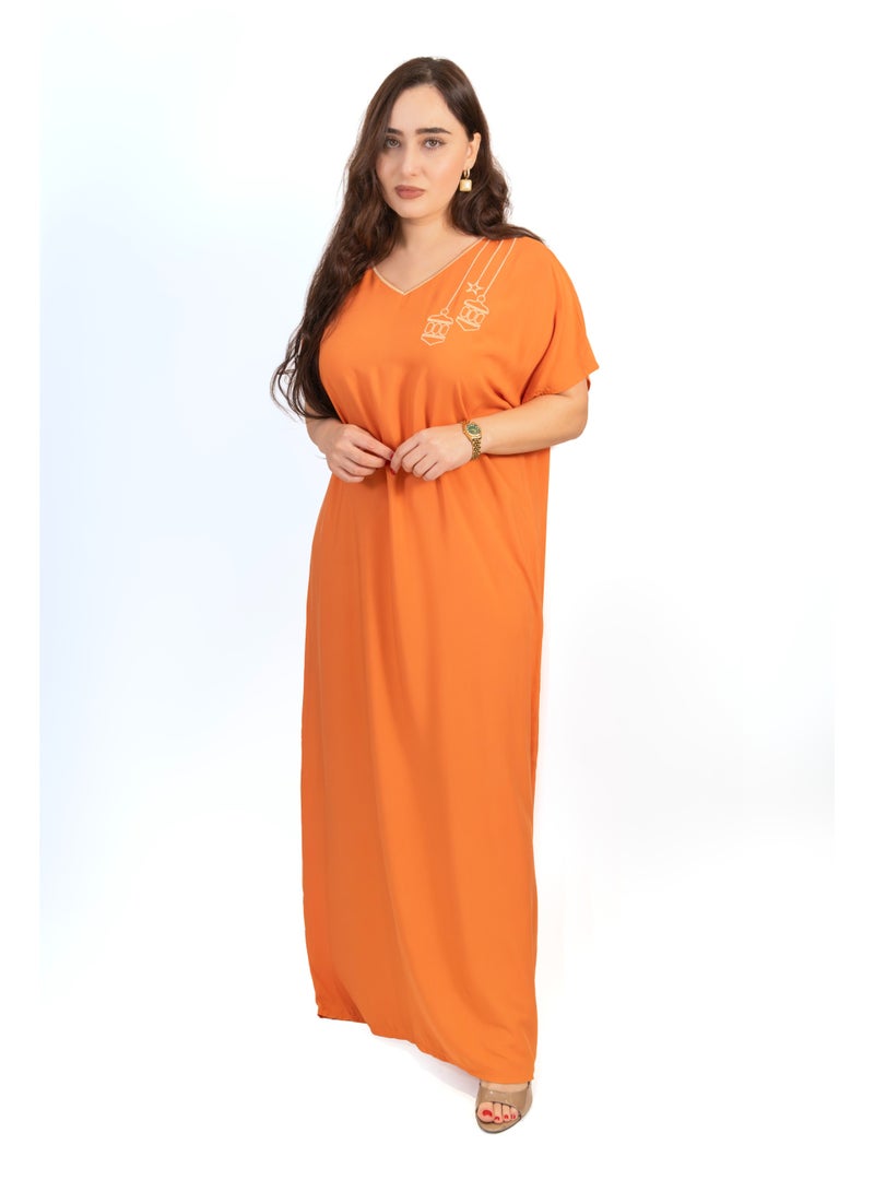 Linelle Orange Jalabiya with White Embroidered Shoulder - Image 2