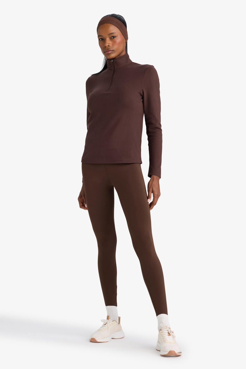 DeFacto Brown Woman Standard Fit Stand Collar Sports Sweatshirt Casual - Image 2