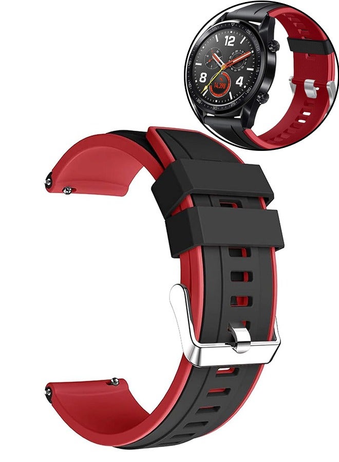 Beauenty Silicone Bracelet, Replacement Band for Huawei Watch GT2, GT3, GT4, Samsung Watch 3, S3 S4, Active2, Honor Magic2, Universal Two Color Watchbands, Black/Red, 46mm - Image 1