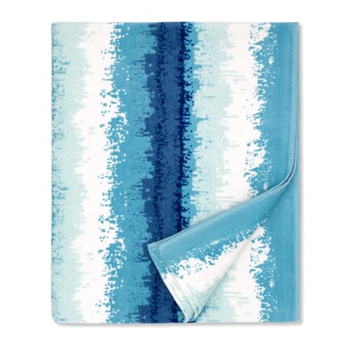 cabanana Large Beach Towel Oversized  Cotton Velour 35 x 70 Inch Coast Waves Camo Striped Terry Pool Towel Cabana Soft Swimming Towel for Adults Women Men Teal Blue