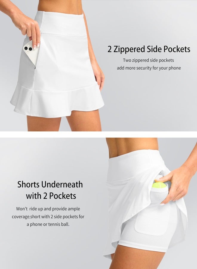 Viodia 16" Golf Skorts for Women High Waisted Tennis Skirt Athletic Skorts Skirts for Women Built-in Shorts with 5 Pockets White M - Image 4