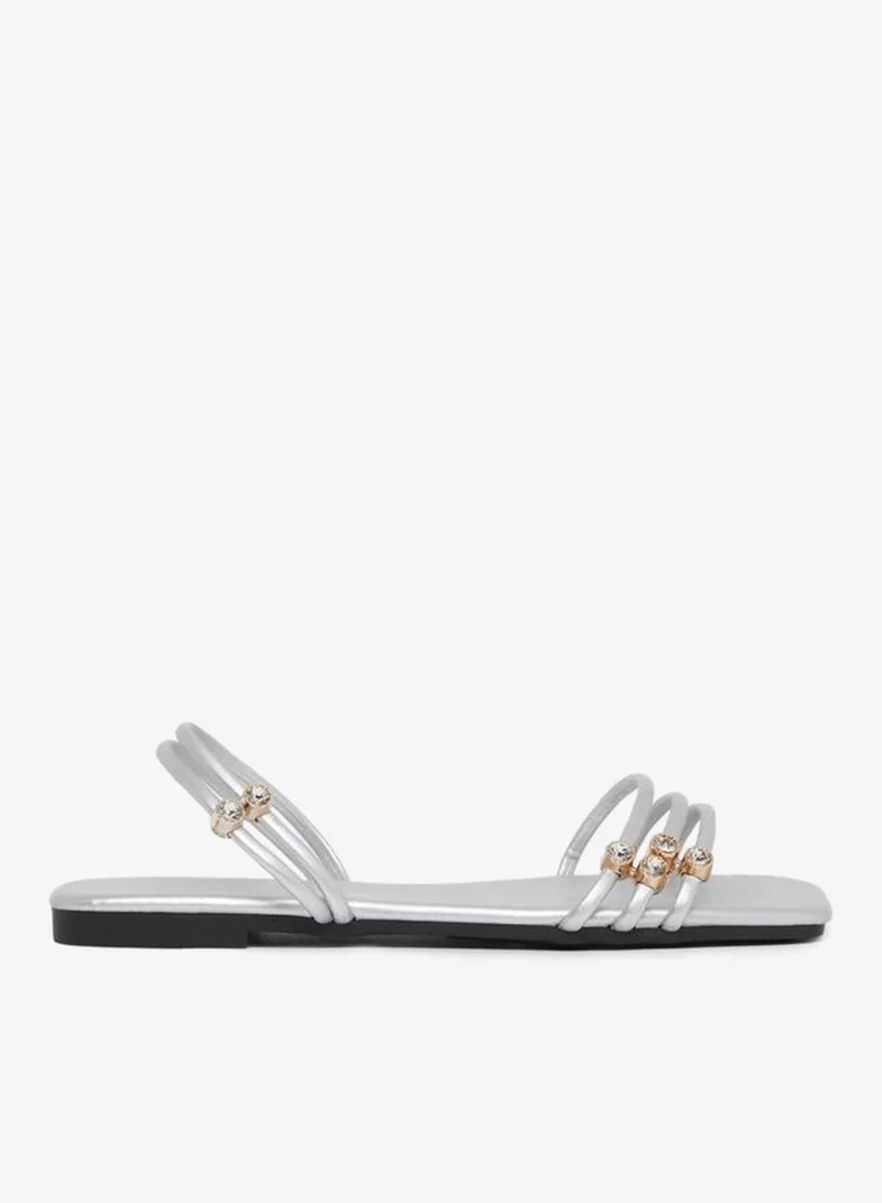 Take Two Silver Embellished Strappy Flat Sandals