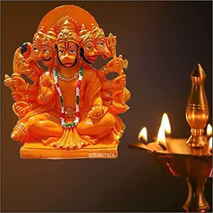 PICKARTME Resin Panchmukhi Hanuman Idol- Bajarang Bali Statue In Sinduri Color | Hanuman Ji Ki Murti For Pooja, Office & Home Temple - 6 Inch, Orange - Image 4
