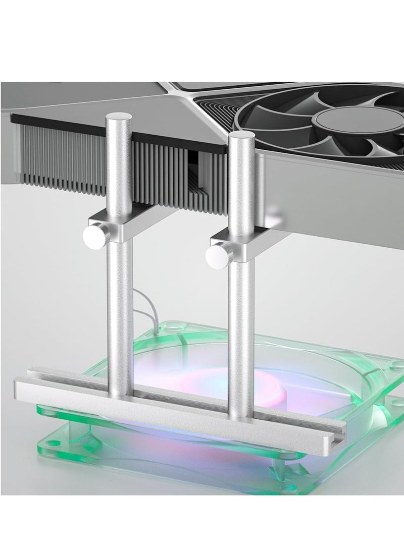 KASTWAVE - Graphics Card GPU Support Bracket, Adjustable Enhanced Aluminum GPU Sag Bracket Video Card GPU Stand Holder Graphics Card Support with Dual Stand (Silver 128mm) - Image 1