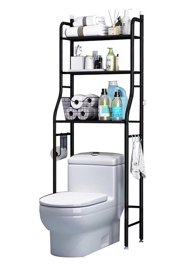 RollsTimi  Multifunctional Freestanding Toilet Storage Shelf with Towel Bar Hanging Rod, Bathroom Organizer Shelf, Cosmetic Stand Racks, Save Space, for Bathroom, Laundry Room,Black - Image 3