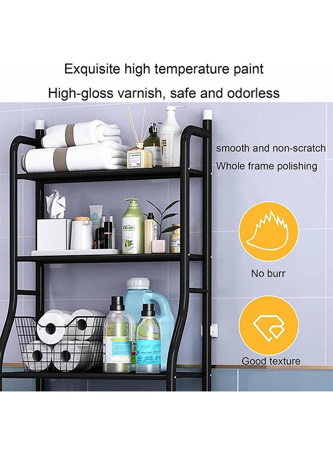 RollsTimi  Multifunctional Freestanding Toilet Storage Shelf with Towel Bar Hanging Rod, Bathroom Organizer Shelf, Cosmetic Stand Racks, Save Space, for Bathroom, Laundry Room,Black - Image 4