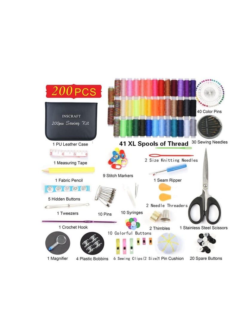 SYOSI Sewing Kit with Case, 200 Premium Sewing Supplies, 41 XL Thread Spools, Mending and Sewing Needles, Scissors, Tape Measure, Suitable for Traveller, Adults, Kids, Beginner, Emergency, DIY and Home by - Image 2
