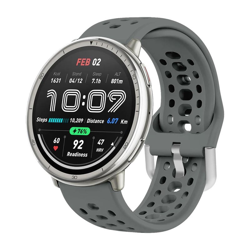 For Amazfit Active 2 Silver Buckle Silicone Sport Watch Band(Space Grey) - Image 1