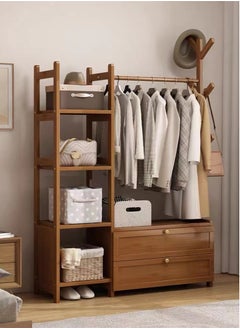 Kutis 1-Piece Standing Cloth Rack Clothes Organizer Storage Rack Shelf Hat And Coat Hanger Rack Bamboo/Fiberboard Brown 80x30x138 cm  - Image 1