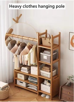 Kutis 1-Piece Standing Cloth Rack Clothes Organizer Storage Rack Shelf Hat And Coat Hanger Rack Bamboo/Fiberboard Brown 80x30x138 cm  - Image 2