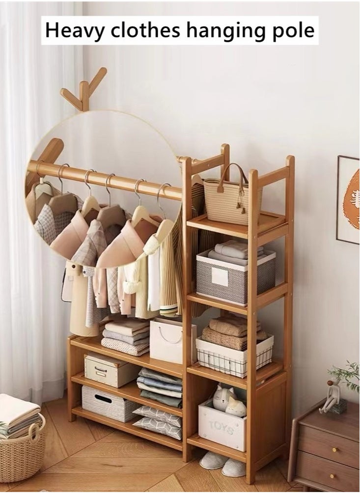 Kutis 1-Piece Standing Cloth Rack Clothes Organizer Storage Rack Shelf Hat And Coat Hanger Rack Bamboo/Fiberboard Brown 80x30x138 cm  - Image 2
