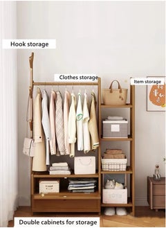 Kutis 1-Piece Standing Cloth Rack Clothes Organizer Storage Rack Shelf Hat And Coat Hanger Rack Bamboo/Fiberboard Brown 80x30x138 cm  - Image 3