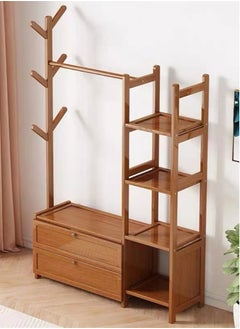 Kutis 1-Piece Standing Cloth Rack Clothes Organizer Storage Rack Shelf Hat And Coat Hanger Rack Bamboo/Fiberboard Brown 80x30x138 cm  - Image 4
