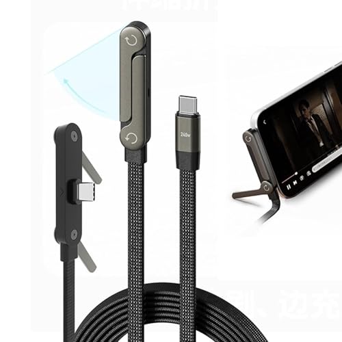BSummit Sideways Phone Charger, 240W Fast Charging Cable, 2-in-1 Invisible Holder Charger Cable with Built-in Phone Stand for Smartphones Tablets (1Pc,C-C) - Image 1